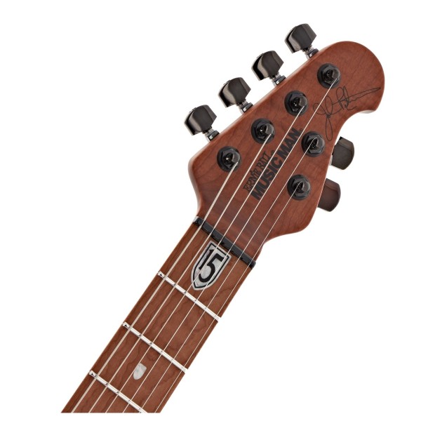 Music Man JP15 Quilted Maple, Green Tiger Eye - headstock