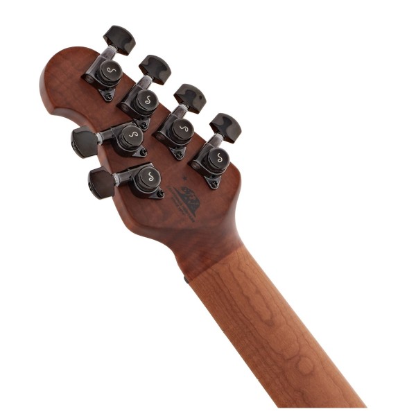 Music Man JP15 Quilted Maple, Green Tiger Eye - back of headstock