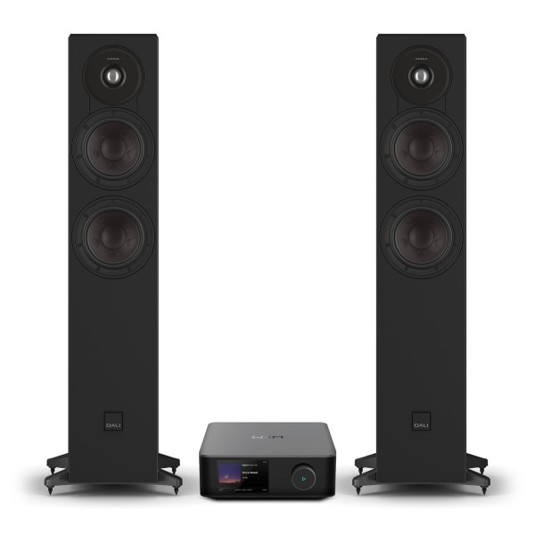 WiiM Amp Ultra Amplifier & DALI Sonik 5 Floorstanding Speakers Hi-Fi Bundle, Black Ash - Bundle