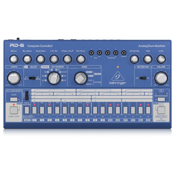 Behringer RD-6 Drum Machine, Blue - Top
