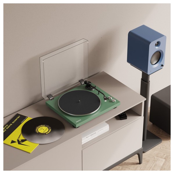 Kanto OBI3 Turntable with Bluetooth, Matte Green - Lifestyle