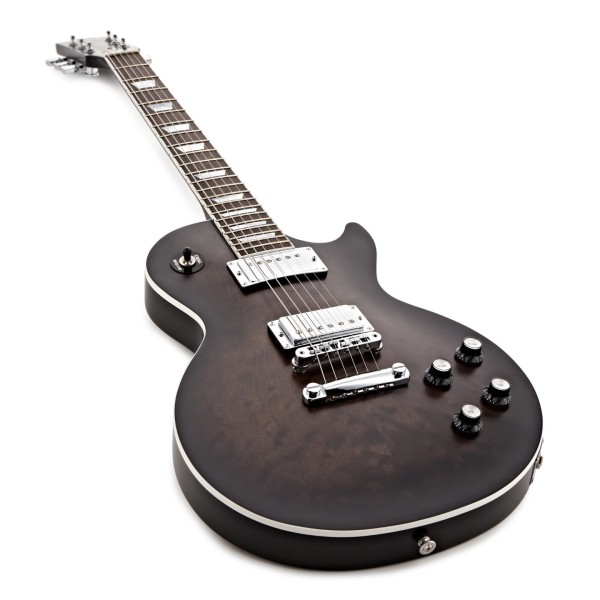 Gibson Mark Morton Les Paul Modern Quilt, Translucent Ebony Burst Satin #226750199 - angled shot