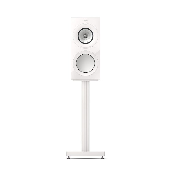 KEF R3 Meta Bookshelf Speakers (Pair), White Gloss front view (KEF S3 Stands not included)