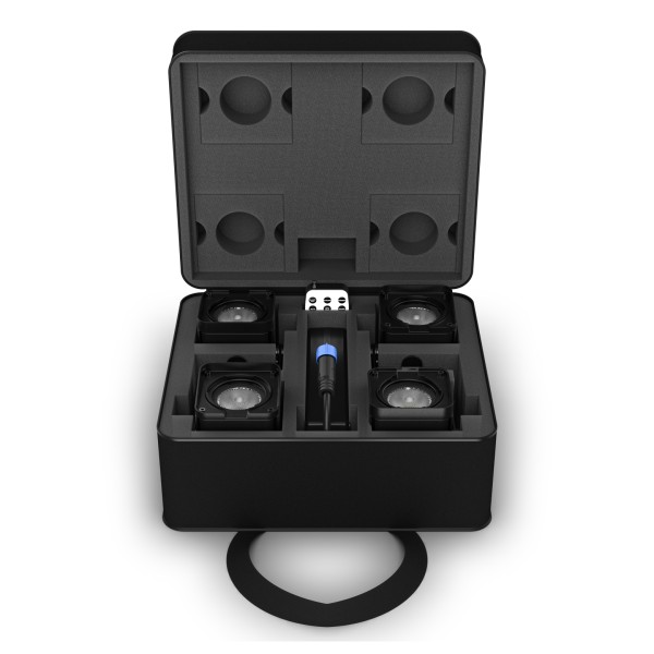Chauvet DJ Freedom H1 IP X4 Wireless LED Wash Light System 4 Pack, Black - CASE-FRONT-OPEN