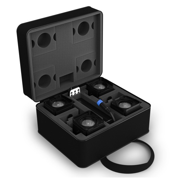 Chauvet DJ Freedom H1 IP X4 Wireless LED Wash Light System 4 Pack, Black - In Case Open Right