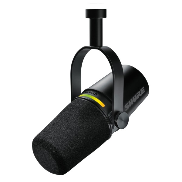 Shure MV7+ USB/XLR Podcast Microphone, Black - Angled