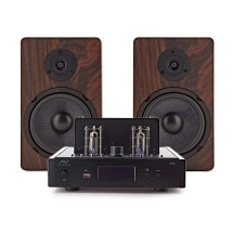 AVCOM Solid State Amplifier with 6" Passive Speakers, Walnut