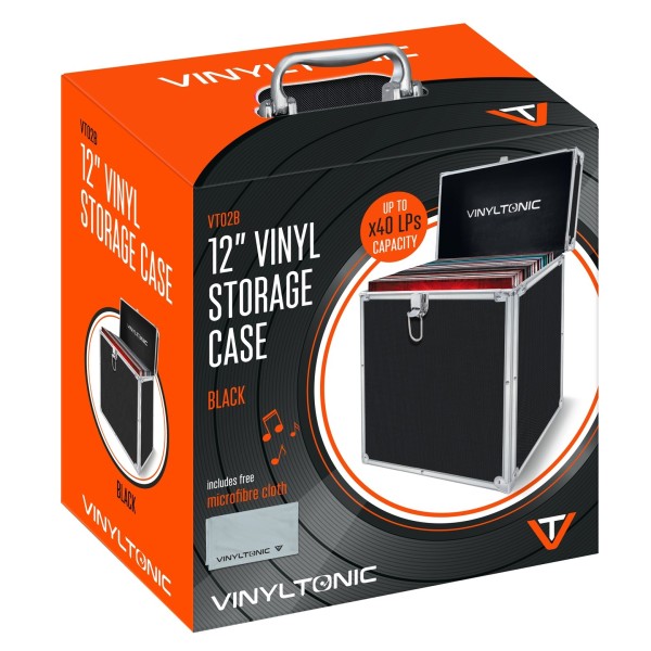 Vinyl Tonic 12" Record Storage Case With Microfibre Cloth, Black - Box