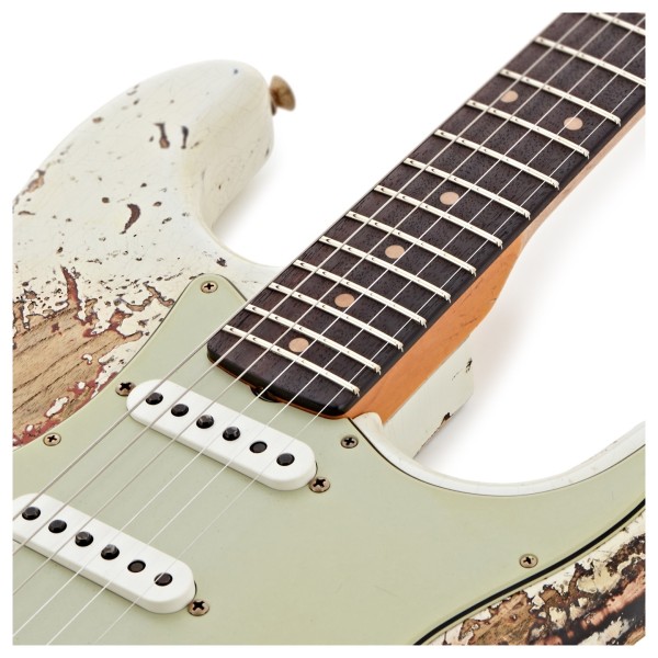 Fender Custom Shop 1961 Stratocaster Super Heavy Relic, Aged Olympic White over 3-Color Sunburst - upper frets