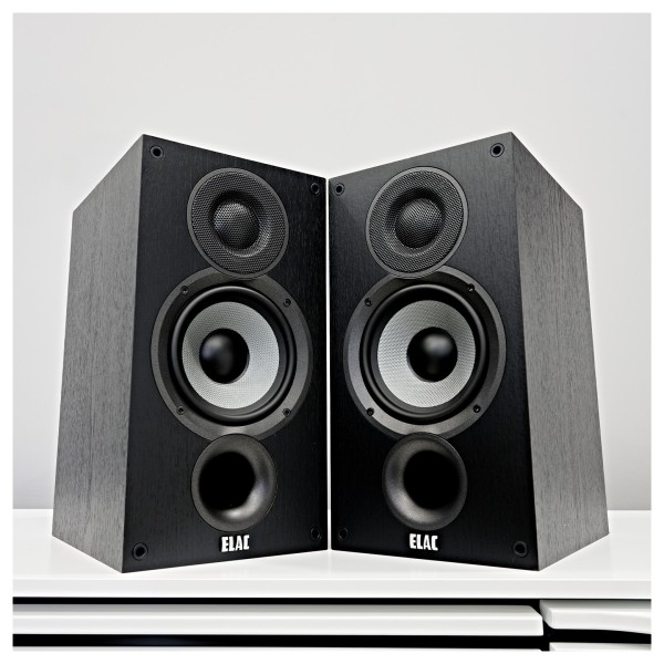 ELAC Debut B5.2 Vinyl Bookshelf Speaker (Pair), Black Ash - lifestyle