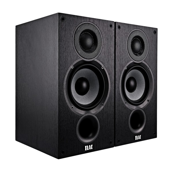 ELAC Debut B5.2 Vinyl Bookshelf Speaker (Pair), Black Ash - angled