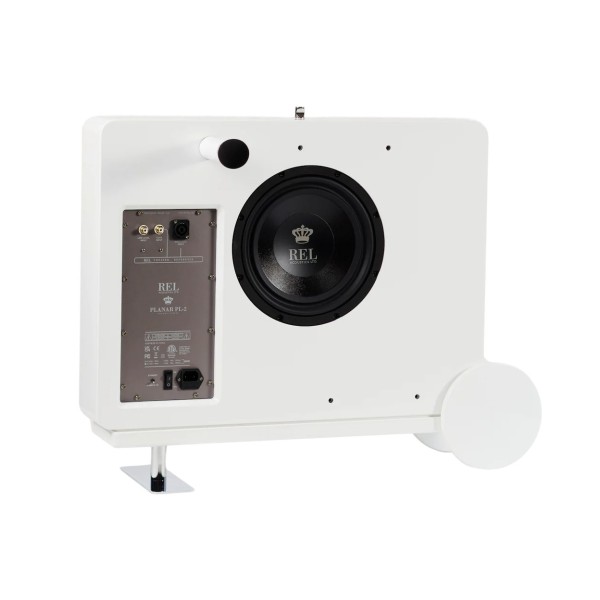 REL Planar PL-2 Subwoofer, Gloss White wheels rear 