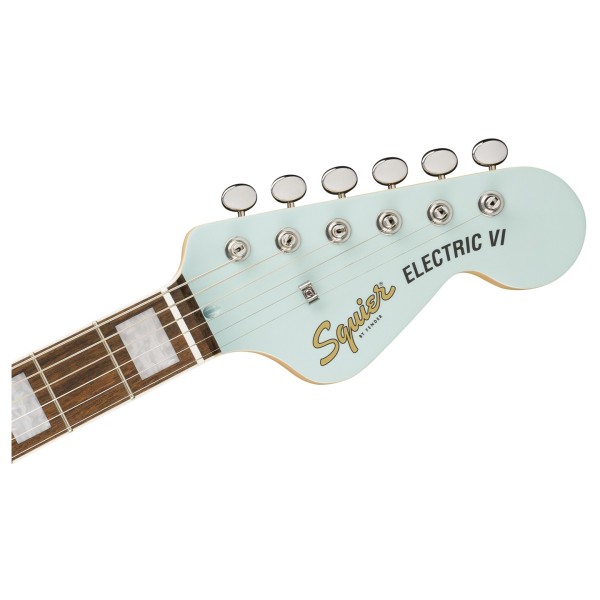 Squier Paranormal Electric VI, Daphne Blue - headstock