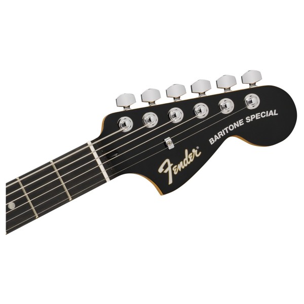 Fender Limited Edition Player Fusion Jaguar Baritone, Ebony Fingerboard, Black - headstock