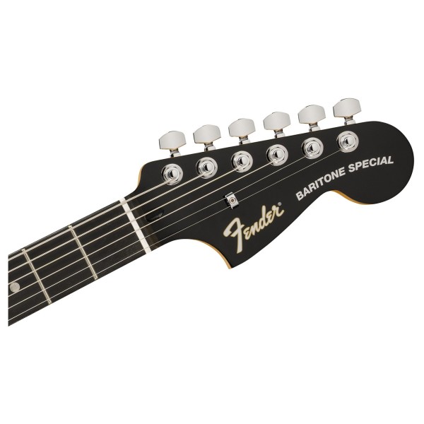 Fender Limited Edition Player Fusion Jaguar Baritone, Ebony Fingerboard, Silverburst - headstock