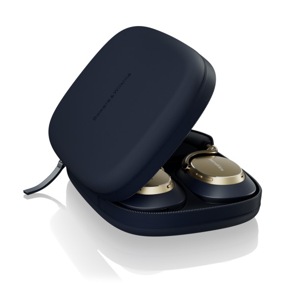 Bowers & Wilkins Px8 S2 Wireless Headphones, Midnight Blue acase open 