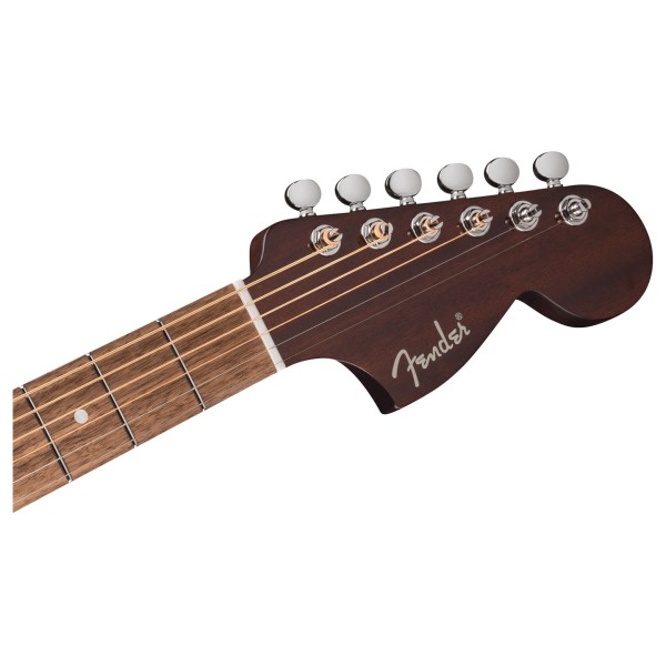 Fender California Deluxe Monterey E, Ivory Pickguard, Black - headstock
