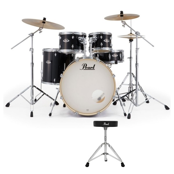 Pearl Export 22" USA Fusion Drum Kit With D-50 Drum Throne, Jet Black