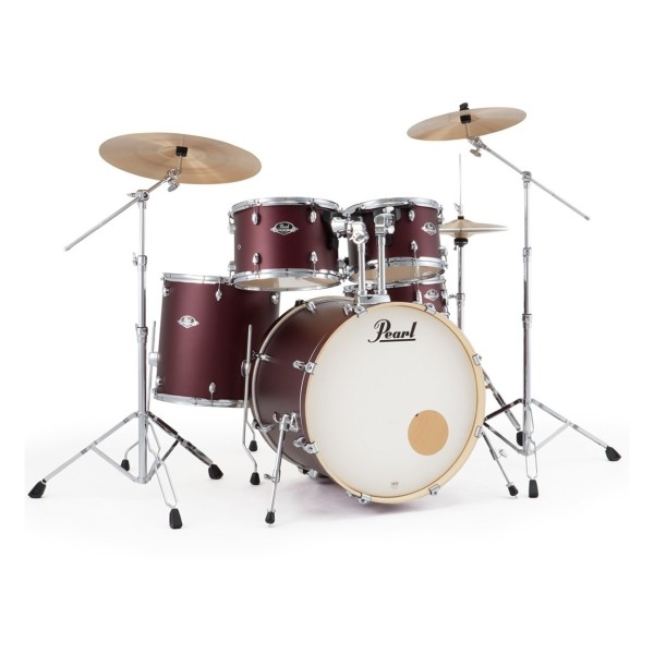 Pearl Export 22" Rock Drum Kit With D-50 Drum Throne, Satin Scarlet