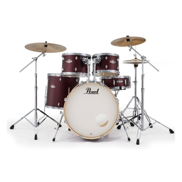 Pearl Export 22" Rock Drum Kit With D-50 Drum Throne, Satin Scarlet