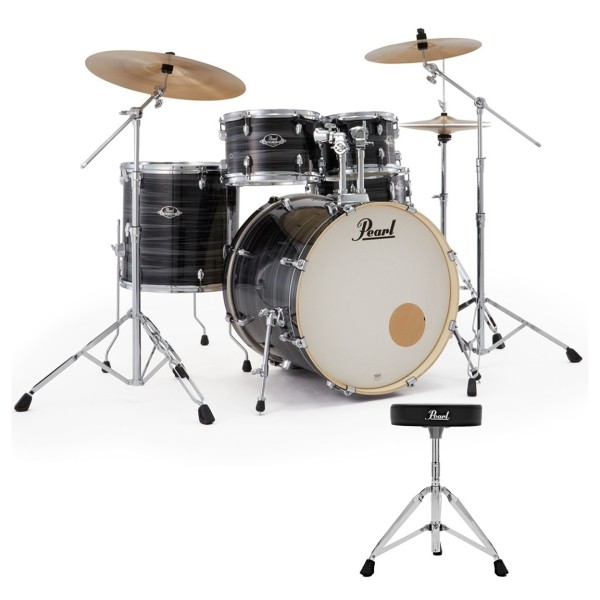 Pearl Export 22" USA Fusion Drum Kit With D-50 Drum Throne, Graphite Silver Twist