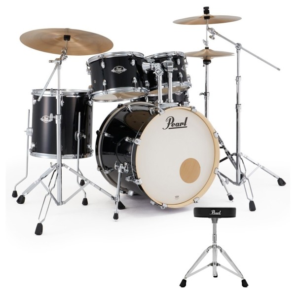 Pearl Export 20" Fusion Drum Kit With D-50 Drum Throne, Jet Black