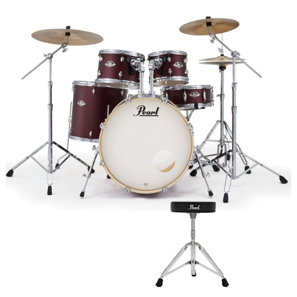 Pearl Export 22" USA Fusion Drum Kit With D-50 Drum Throne, Satin Scarlet
