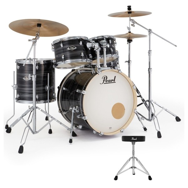 Pearl Export 20" Fusion Drum Kit With D-50 Drum Throne, Graphite Silver Twist