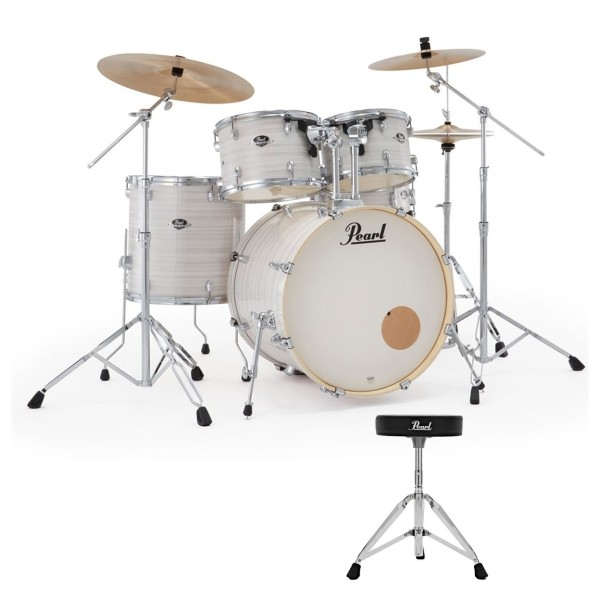 Pearl Export 22" Rock Drum Kit With D-50 Drum Throne, Slipstream White