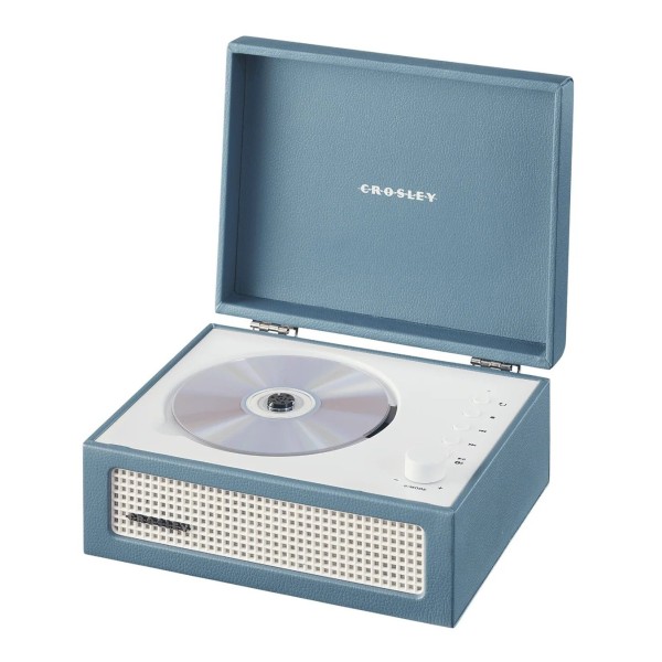 Crosley Voyager CD Player, Washed Blue - Angled