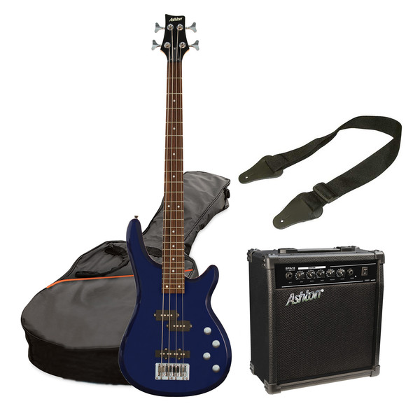 Ashton SPAB4 Bass Guitar Starter Pack, Transparent Dark Blue