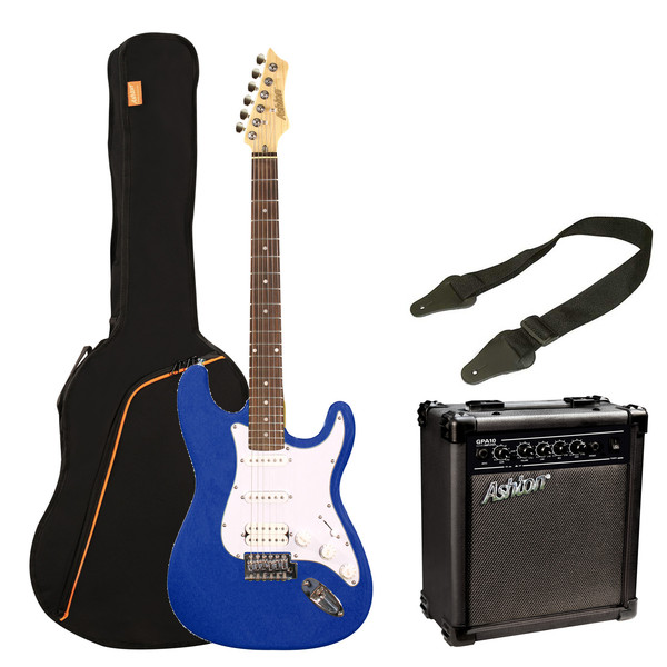 Ashton SPAG232 Electric Guitar Starter Pack, Transparent Dark Blue