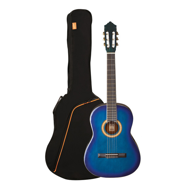 Ashton SPCG12 1/2 Size Classical Guitar Pack, Trans Blue Burst