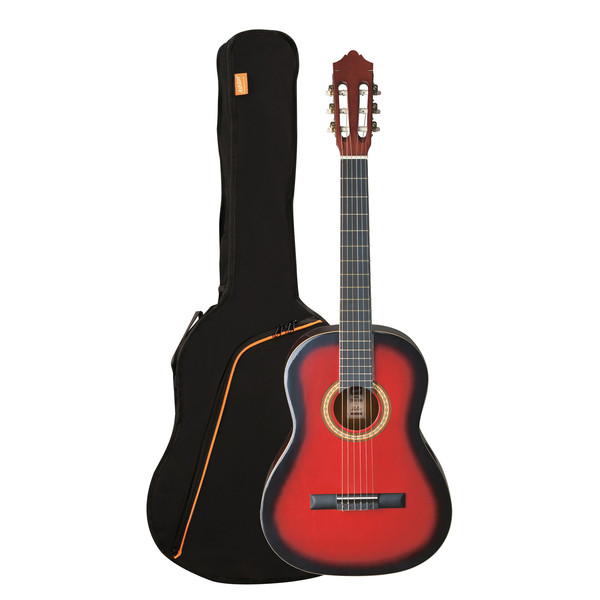 Ashton SPCG34 3/4 Size Classical Guitar Pack, Transparent Red Burst