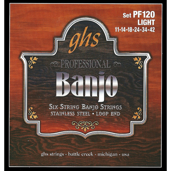 GHS PF120 Stainless Steel 6 String  Banjo Strings, Light Gauge