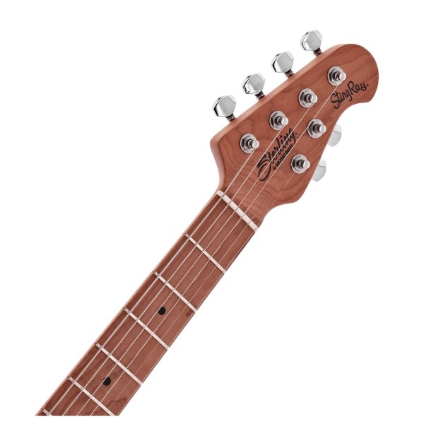 Sterling Stingray, Firemist Silver - headstock
