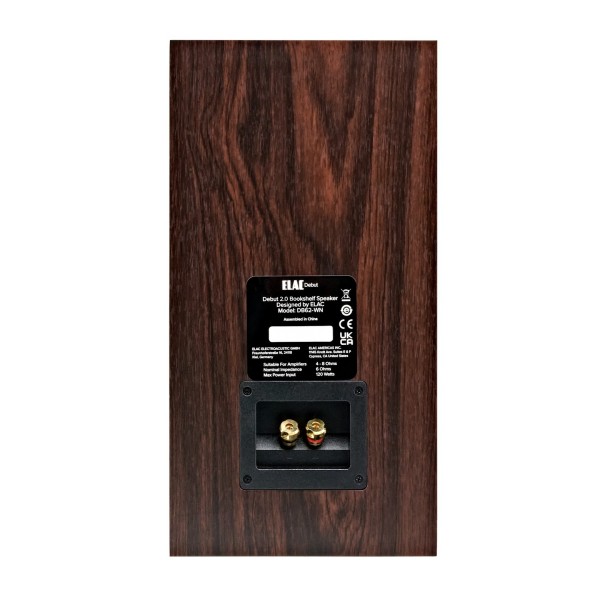 ELAC Debut B6.2 Bookshelf Speaker, Walnut - Rear view and connections