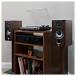 ELAC Debut B5.2 Bookshelf Speaker (Pair), Walnut - Lifestyle image, Denon PMA-600NE & Audio Technica AT-LP60X-BT