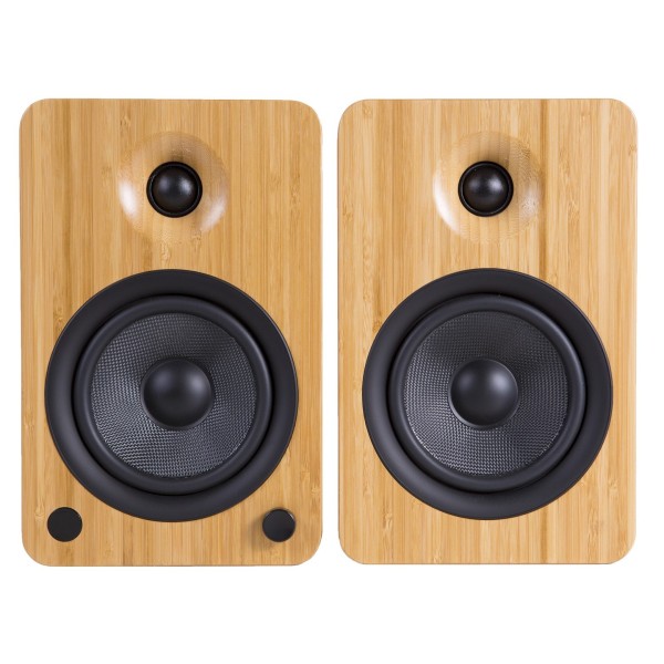Kanto YU4 Powered Bookshelf Speakers, Bamboo - Front