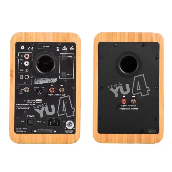 Kanto YU4 Powered Bookshelf Speakers, Bamboo - Back