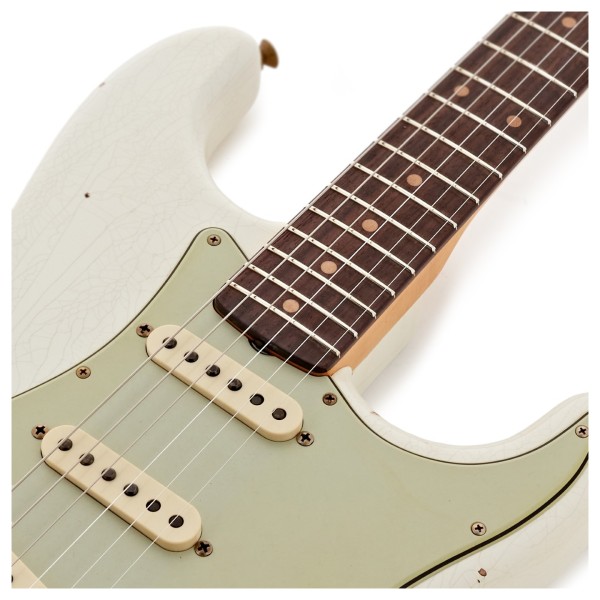 Fender Custom Shop '62 Stratocaster Relic, Aged Olympic White - upper frets