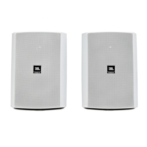 JBL Stage XD-5 Outdoor Speaker (Pair), White - Front view, grilles attached