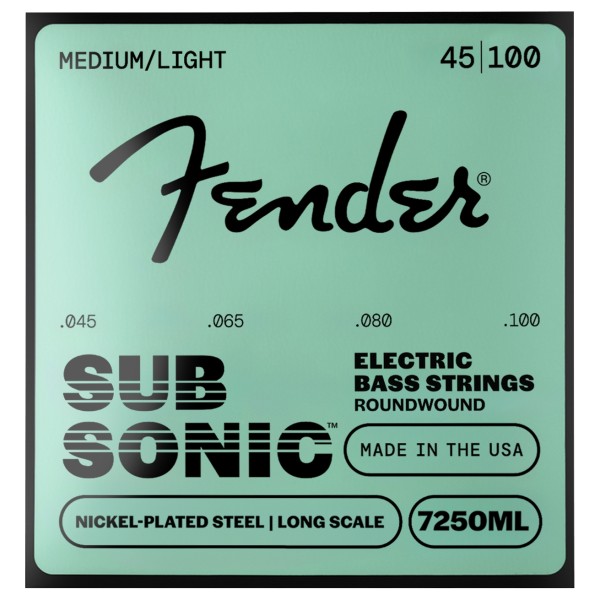 Fender SubSonic 7250ML Bass Strings, Nickel-Plated Steel, Long Scale, Gauges .045-.100, (4)
