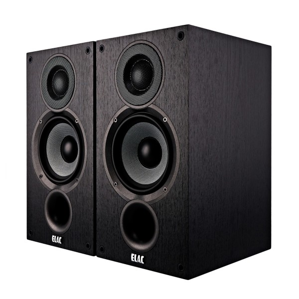 ELAC Debut B5.2 Bookshelf Speaker (Pair), Black Ash - Angled view
