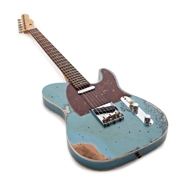 Fender Custom Shop '60 Telecaster Custom Heavy Relic RW, Super Faded Aged Lake Placid Blue - angled shot