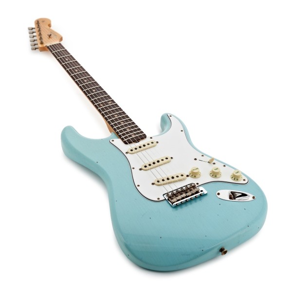 Fender Custom Shop '64 Stratocaster Journeyman RW, Faded Aged Daphne Blue - angled shot