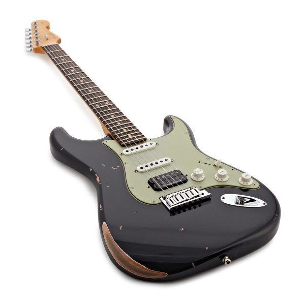Fender Custom Shop Custom Deluxe HB S-1 Strat Relic with Closet Classic Hardware 3A RW, Black - angled shot