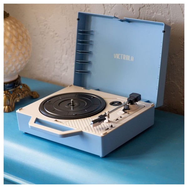 Victrola Re-Spin Suitcase Record Player, Light Blue - Lifestyle