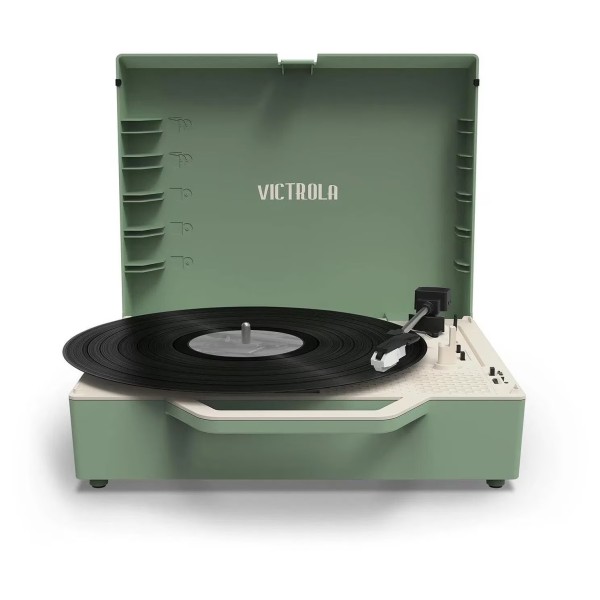 Victrola Re-Spin Suitcase Record Player, Basil Green - Main