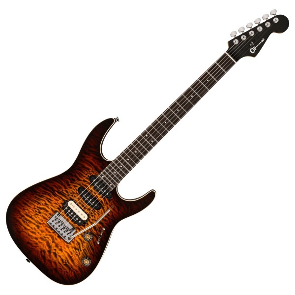 Charvel Pro-Mod Plus Dinky DK24 HSS 2PT EB QM, Ebony Fingerboard, Amber Tiger Eye